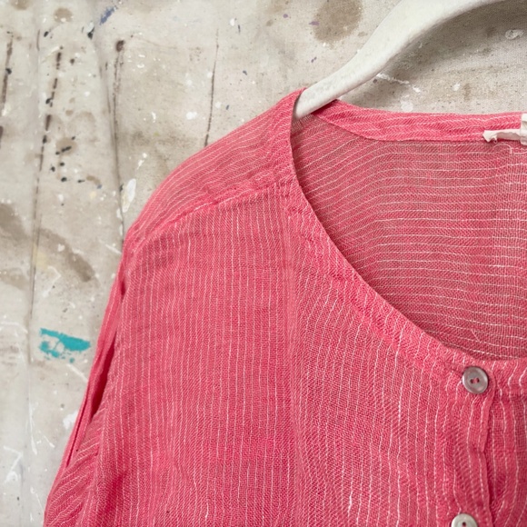 Eileen Fisher Striped Linen Button Up Tunic Top - Picture 2 of 5